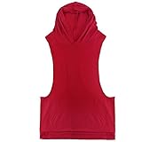 YiZYiF Men's Hooded Gym Tank Tops Bodybuilding Stringer Muscle Workout Shirts Red Medium