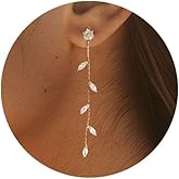 Vavily Long Crystal Drop Earrings Dangling Cubiz Zirconia Threader Earrings Crystal Leaf Drop Dangle Earrings for Women Bridal Wedding