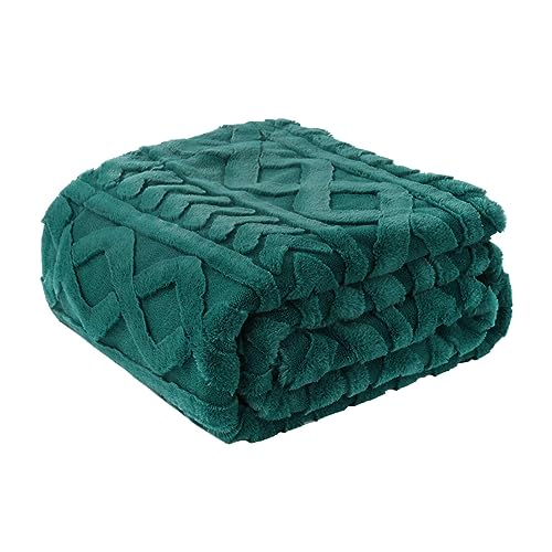 Cozy Bliss Faux Fur Throw Blanket for Couch, Jacquard Fuzzy Plush Soft Thick Winter Throw Blanket for Sofa Bed Living Room Bedroom，50"x60" Peacock Green