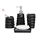 MyGift 4 Piece Ribbed Black Ceramic Bathroom Accessory Set w/Toothbrush Holder, Tumbler, Soap Dish & Dispenser
