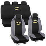 Batman Logo Auto Interior Kit 11 Pieces Seat Covers with Steering Wheel Shoulder Pads, Black/Silver Gray
