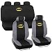 Batman Logo Auto Interior Kit 11 Pieces Seat Covers with Steering Wheel Shoulder Pads, Black/Silver Gray