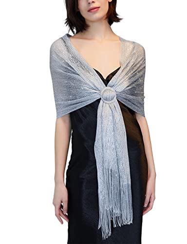 KALIONE Sparkling Metallic Shawls And Wraps, Women's Shinny Tessal