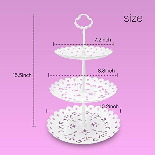 Imillet Two Pack of Three Tier Cake Stand Fruit Plate Plastic Stand of White for Cakes Desserts Fruits Dried Fruit Candy Buffet Stand for Wedding Home Holiday Birthday Party (big)