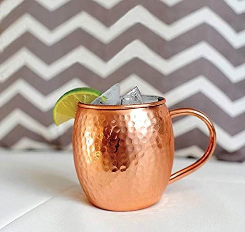 ETROVES Handmade 16 Oz Pure Copper Barrel Mug For Moscow Mules with Handle No Lining Ayurvedic Benefit