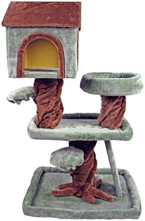 39" Special Cat Tree Robin Hood Tree House Furniture Playhouse Pet Bed Kitten Toy Cat Tower Condo for Cats Kittens (Brown and Green)