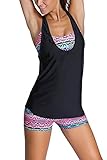 HiMiss Women's Bikini Set With Boyshort Tribal Printed 3 Piece Tankini Swimsuit