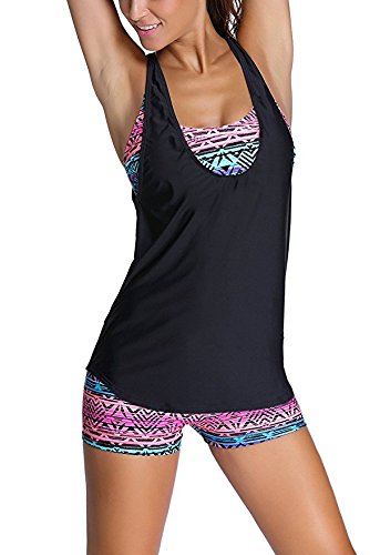 HiMiss Women's Bikini Set With Boyshort Tribal Printed 3 Piece Tankini Swimsuit