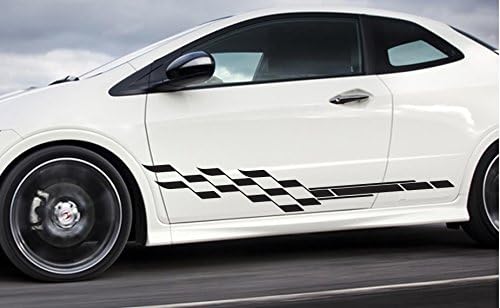 Universal Checkered Flame's Car Pinstripe Racing Side Graphics Decals (Flm001)