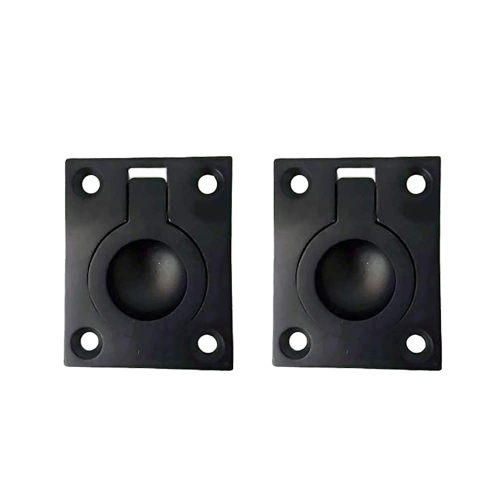 QCAA Solid Brass Flush Ring Pull, 36.5 x45 mm, Matte Black, 2 Pack, Made in Taiwan