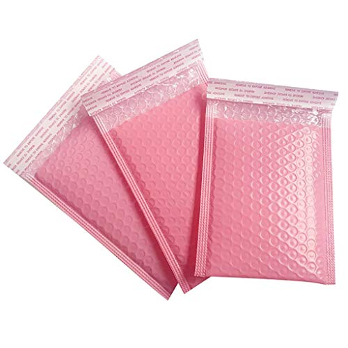 NOMENI 50pcs Poly Bubble Mailers 13x18cm Padded Shipping Envelopes Waterproof Tear Resistance Bubble Lined Poly Mailer Self Seal (Pink - 50Pcs, 11x15cm)
