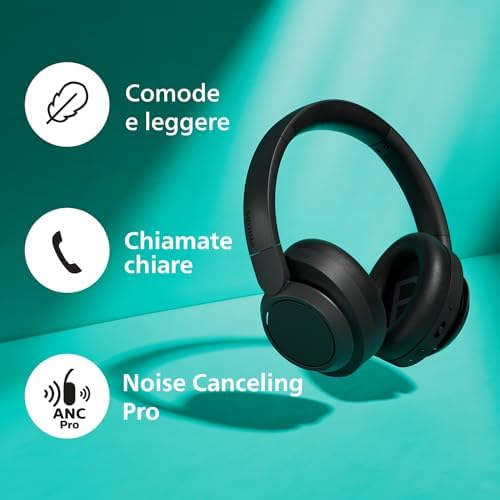 TAH6529BK/00 Cuffie Bluetooth Wireless Over Ear con Cancellazione del Rumore – Qualità di chiamata superiore, fino a 45 ore di riproduzione, adattatore aereo incluso