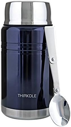 Thinkdle Vacuum Insulated Stainless Steel Food Jar with Folding Spoon, Braised Beaker, 25.6 ounce
