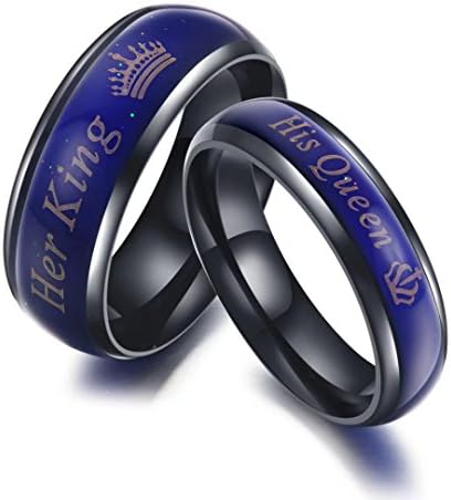 Amazing Her King His Queen Titanium Stainless Steel Moods Color-Changing Engagement Wedding Band Anniversary Couple Promise Ring Gifts Men Size 8 US