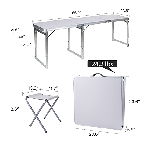 FrenzyBird Folding Picnic Table with 6 Stools, Aluminum Table Oxford