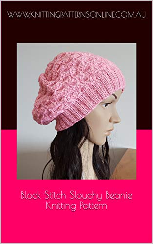 Block stitch slouchy beanie knitting pattern - Ivy