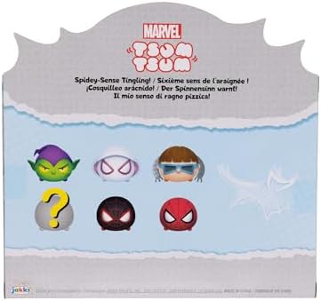 Disney Marvel - Set Figurines Tsum Tsum Spiderman - 7 cm - Jouets Empilables - 6 Figurines de Collections Dont 1 Mystère - Acessoires Toile d'Araignée - Stimule l'Imagination - Cadeau Enfant 6 Ans+