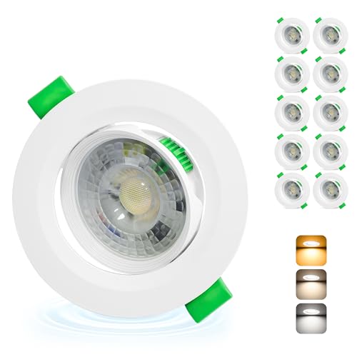 Aulaiyi LED Recessed Spotlight 230 V 68-80 mm Hole Size 5 W IP44 LED Spot Ultra Flat Ceiling Spotlights 45° Swivelling Recessed Lights 2700 K / 4000 K / 6000 K Spotlights Ceiling Light for Bathroom