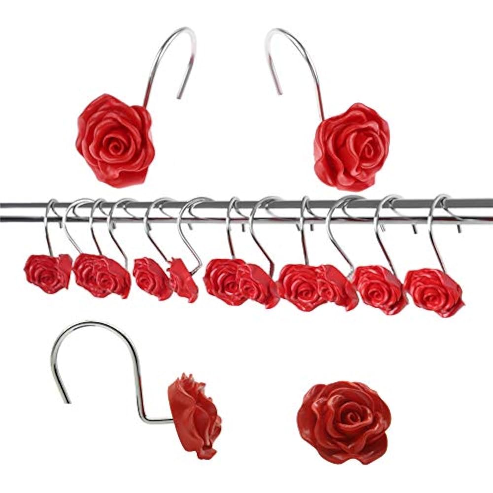 Shower Curtain Hooks, 12 Pcs Rose Anti Rust Decorative Rings Bathroom