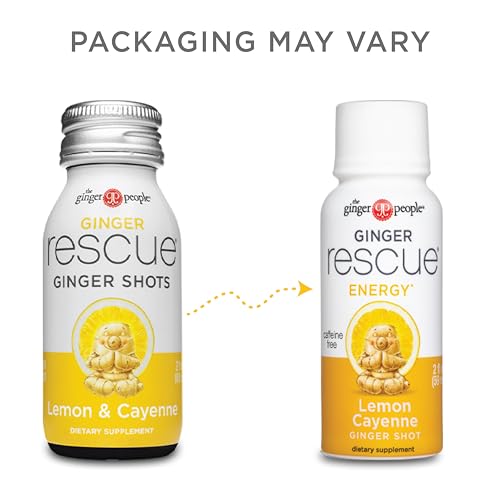 GINGER RESCUE SHOTS BY THE GINGER PEOPLE – ENERGY BOOSTING, CAFFEINE FREE ENERGY, DIGESTIVE HEATH, LEMON & CAYENNE FLAVOR, 2 FL OZ (PACK OF 12)