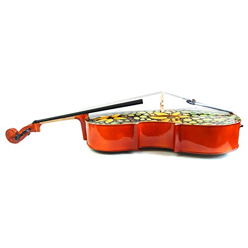 Kinglos 4/4 Green Yellow Flower Colored Solid Wood Student Cello Kit with Soft Case, Stand, Bow, Rosin, Bridge and Extra set of strings Full Size (HSDT018)