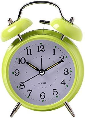 Kaimao 4" Twin Bell Alarm Clock No Ticking Analog Quartz Alarm,Battery Operated with Nightlight and Snooze Function for Bedroom(Green)