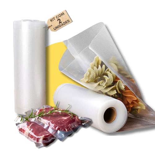 Kit com 2 rolos bobina de saco para seladora a vácuo. 25CM x 5 Metros. Alta resistência, versátil, BPA Free e ideal para conservar alimentos por mais tempo – Qualidade Premium LNSTORE