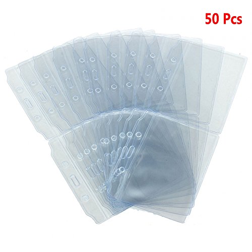 Evinis 50 Pcs Clear Plastic Horizontal Name Tag Badge ID Card Holders and 50 Pcs Metal Id Badge Holder Clips with PVC Straps for Exhibition, School, Conference ID Card & Name Tag Badge (Horizontal)