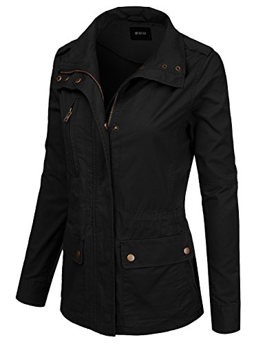 DRESSIS Women's Zip Up Lightweight Anorak Military Jacket BLACK S