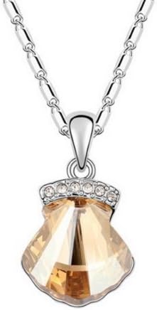 Alvdis Fashion Jewelry Shell Style Sterling Swarovski Crystal Pendant Necklace, 16", Golden
