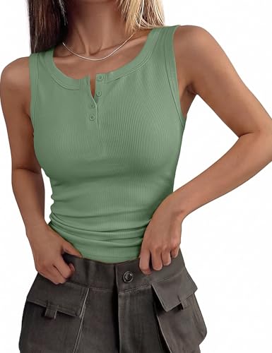 Totatuit Women's Sleeveless Henley Neck Tank Top Slim Plain Style Modern and Elegant