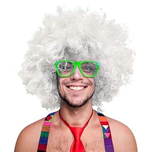 280g XXL Peluca Afro Cabeza rizada Peluca Black Peluca Afro Peluca de rizos Carnaval Negro, Blanco, Rubio, Rojo, Turquesa, Verde, Fucsia – Blanco