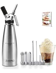 Classic All Stainless Steel Whipped Cream Dispenser 1 Quart - Professional Culinary Cream Whipper with Full Set Injector Tips - Professional 2-Pint Size, Free Recipes Included