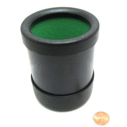 Heavy Duty 3" Wide x 4" Tall Round Black Dice Cup with Green Cloth for Board Games