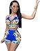 Recious Womens Sexy 2 Pieces Floral Printed Bandage Crop Tops Bodycon Shorts Party Clubwear Outfit Tracksuit Set