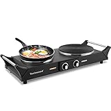 Techwood 1800W Hot Plate Portable Electric Stove Countertop Double Burner with Adjustable Temperature & Stay Cool Handles, 7.5” Cooktop for RV/Home/Camp, Compatible for All Cookwares