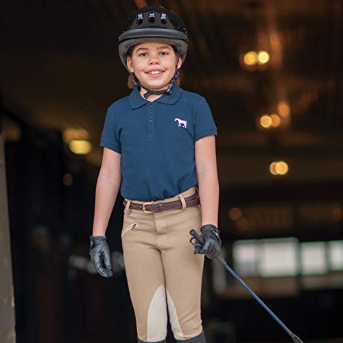 ELATION Horseback Riding Pants for Girls & Boys - Euro Seat Kids Riding Pants w/Leather Knee Patch & Thick Elastic Band, Tan Riding Tights for Equestrian Junior Competitor Classic Kids Breeches 12 - Thumbnail 2