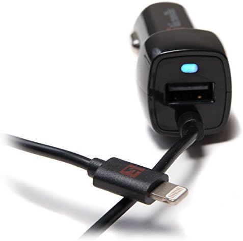 VoltronTek Car Charger with Length Built-in Lightning Connector for iPhone X 8 7 Plus 6S Plus 6 Plus 6 Se 5S 5 5C iPad Pro Air Mini 2 3 4 and Extra USB Port for Android