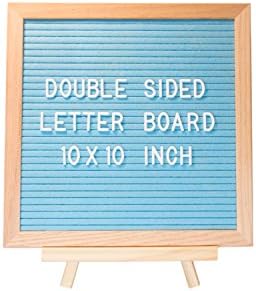 Letter Board, DOUBLE SIDED Grey and Aqua Marine Quality Felt, 10x10 inch Oak frame + wooden stand + EXTRA bold white letters 362pcs + canvas storage bag, Home or business sign office decorative