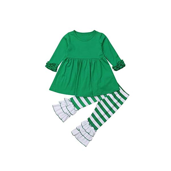 Toddler Little Girl Christmas Outfit Ruffle Tunic Long Sleeve Tops Dress+Striped Leggings Pants Boutique Clothing Set…