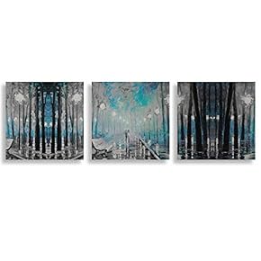 3 Panel Canvas Wall Art Abstract Blue Forest Pictures Home Wall Decorations for Bedroom Living Room Paintings Canvas Prints Framed - 12"x12"x3 Panels