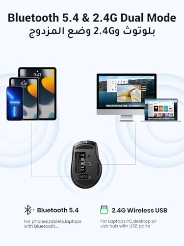 UGREEN Wireless Mouse (Bluetooth5.4+2.4GHz), Rechargeable, Long Battery Life, Ergonomic Silent Mouse, 5 Adjustable 4000 DPI, For Office/Home/Study, Compatible with Windows, macOS, iOS, Android, Linux