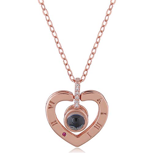 Womens Pendant Necklace, Memory of Love Necklace, Different Languages I Love You Necklace Jewelry (Rose Gold-Heart 1)