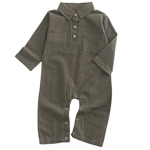 NUWFOR Newborn Baby Girl Boy Long Sleeve Solid Romper Outfits Jumpsuit Clothes (Brown,0-3 Months)