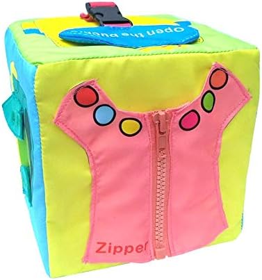 fineshelf Teaching Aids for Toddlers,Cubic Activity Learning Toy - Zippers, Buckles, Buttons and More