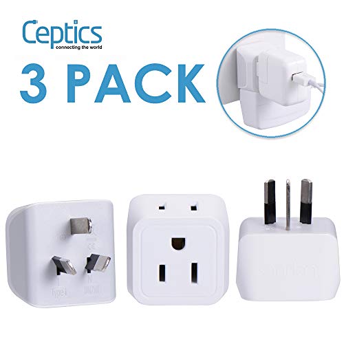 Australia, New Zealand, China Travel Adapter Plug by Ceptics with Dual USA Input - Type I (3 Pack) - Ultra Compact - Safe Grounded Perfect for Cell Phones, Laptops, Camera Chargers and More (CT-16)