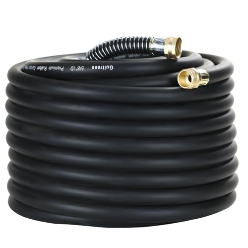 Guitrees 100FT 5/8 Heavy Duty Rubber Garden Hose - 300psi Working, 1000psi Burst - Hot/Cold Water - Five-Layered Braiding for Durability - Versatile for Gardening, Agriculture, Construction(Black)