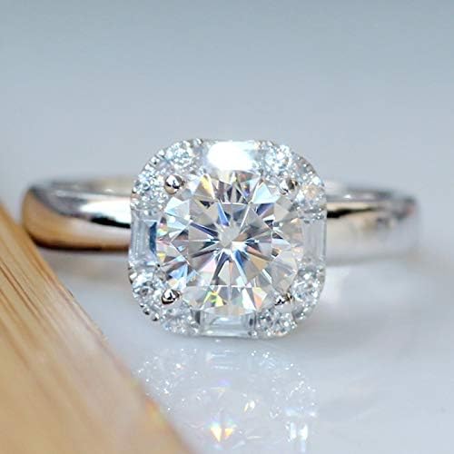 moahhally Queen Brilliance Gorgeous 925 Sterling Silver Luxury 1 Carat Halo Engagement Wedding Lab Grown Moissanite Diamond Ring(White,8)