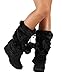 Super Furry Black Pom-pom Snow Winter Flat Boots
