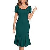 MUXXN Women's 1950s Retro Dress Vintage Short Sleeve Button Down Mermaid Bodycon Midi Casual Work Cocktail Dresses